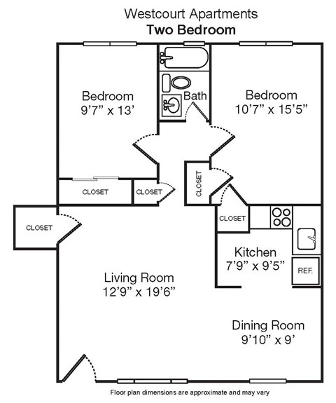 Floor plan for 2 beds, 1 bath